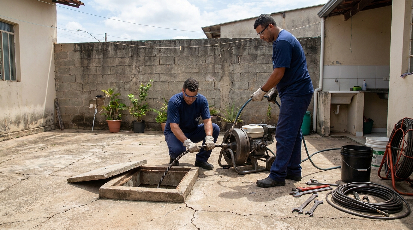 Desentupimento de esgoto residencial em Sorocaba‑SP